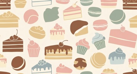 Sweet Treats Seamless Pattern Cakes, Macarons, and Cupcakes