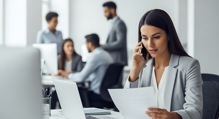 Fototapeta premium Businesswoman on Phone in Office Setting.