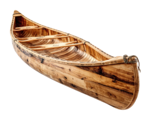 Canoeing adventure lakefront wooden canoe natural side view isolated on transparent background
