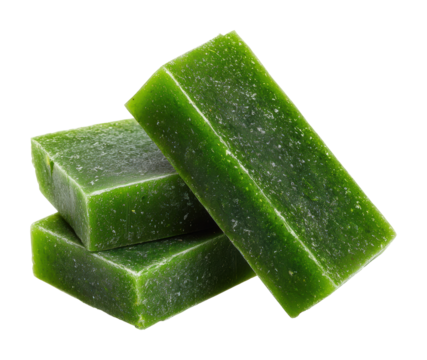 Creating natural green soap bars home workshop diy project isolated on transparent background