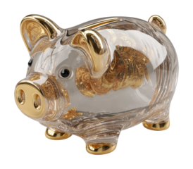 Elegant glass piggy bank displaying savings home modern style isolated on transparent background