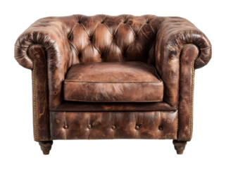 Elegant leather armchair home interior furniture design cozy space isolated on transparent background