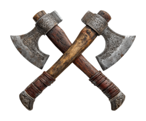 Viking battle axes display historical artifacts isolated on transparent background