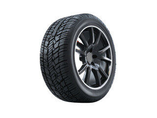 Obraz premium Black tire with silver rim on black background wheel