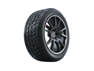 Black tire with silver rim on black background wheel