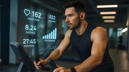 Fitness Enthusiast Using AR Interface to Track Exercise Stats on Treadmill