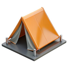 Orange camping tent on metal platform isolated on black isolated on transparent background