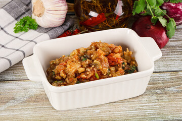 Grilled vegetables salad - Eggplant, tomato and pepper