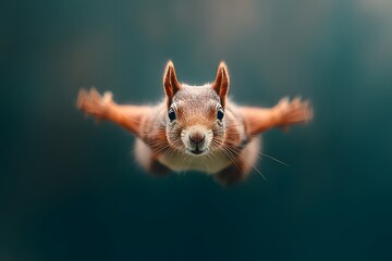 Adorable Red Squirrel in Mid Air Flying Pose Wildlife Photography