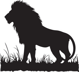Lion Silhouette Majestic Black and White Digital Art.