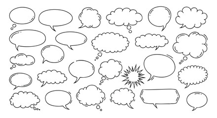Collection of various cartoon speech bubbles in different shapes and sizes.