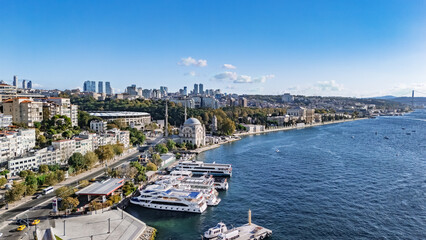 Naklejka premium Aerial drone view of Istanbul cityscape, typical architecture of Istanbul city with mosque and houses, Turkey