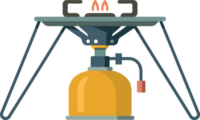 Compact portable camping stove with yellow propane fuel canister cooking outdoors adventure equipment vector