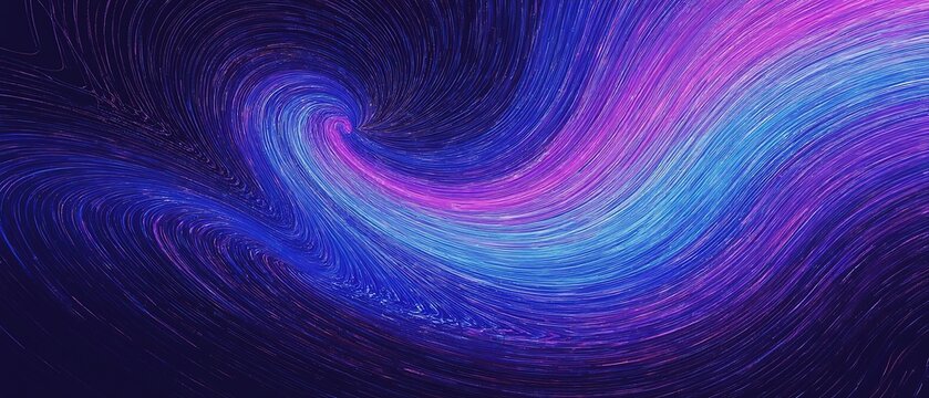 Vibrant, curvaceous lines that elegantly swirl across a dark, mysterious background, evoking an emotional response that oscillates between energetic dynamism and serene calmness.	