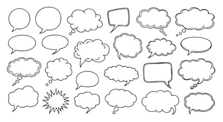 Collection of various cartoon speech bubbles in different shapes and styles.