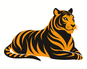 Tiger resting silhouette illustration isolated on white background