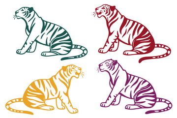 set of Tiger resting silhouette illustration isolated on white background