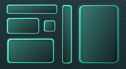 Vector illustration. Green neon banner frames for user interface icon set.
