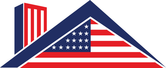 house with USA flag