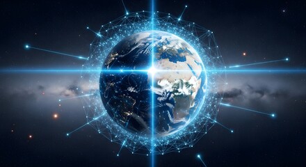 Earth with Light Grid Connections – Futuristic Global Network Illustration
