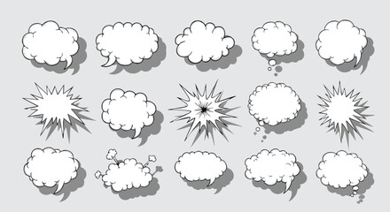 Collection of various comic book speech bubbles in different shapes and styles.