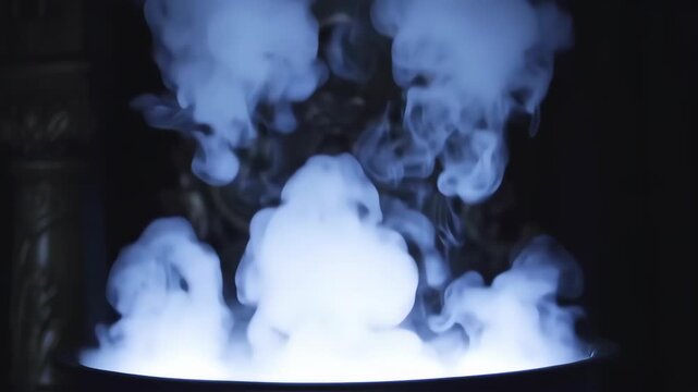Abstract swirls of frigid white smoke