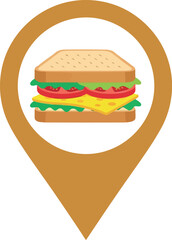 Delicious burger location pin icon perfect for food delivery app restaurant finder and dining guide graphics vector