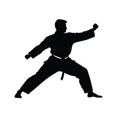 Silhouette of a Karate Practitioner in a Traditional Stance Demonstrating Discipline, martial artist sparring silhouette vector illustration