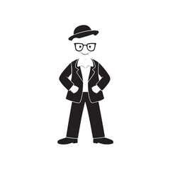 Old woman in formal clothes black and white vector illustration simple minimalist portrait design
