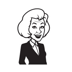 Old woman in formal clothes black and white vector illustration simple minimalist portrait design
