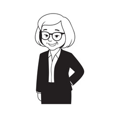 Old woman in formal clothes black and white vector illustration simple minimalist portrait design
