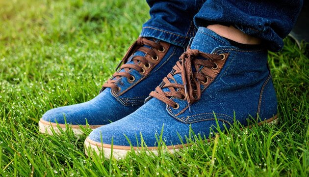 Denim Shoes on Grassy Meadow