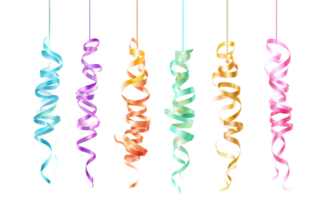 Colorful, curly ribbons hanging