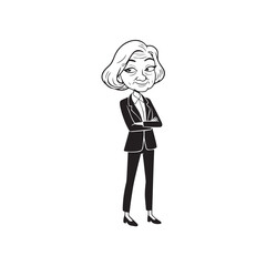 Old woman in formal clothes black and white vector illustration simple minimalist portrait design
