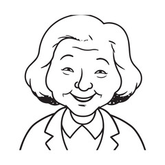 Old woman in formal clothes black and white vector illustration simple minimalist portrait design
