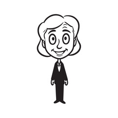 Old woman in formal clothes black and white vector illustration simple minimalist portrait design
