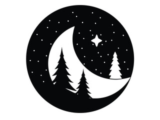 christmas night moon vector icon