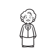 Old woman in formal clothes black and white vector illustration simple minimalist portrait design
