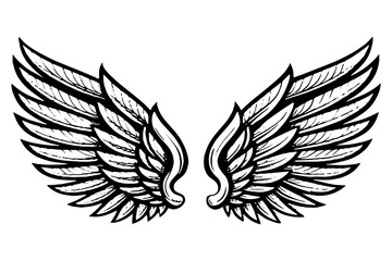 Vector Angel Wings Illustration – Symmetrical Feathered Wing Design for Tattoos and Logos	
