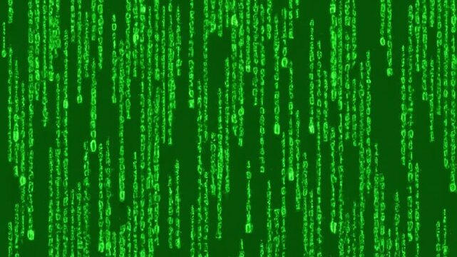 Green screen rotating digital binary code matrix