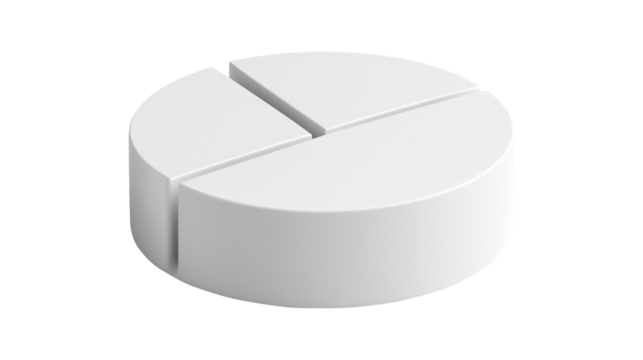 3D white pie chart circular diagram for business data visualization