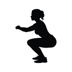 Silhouette of a woman doing a deep squat exercise on white background, woman doing squats silhouette vector illustration