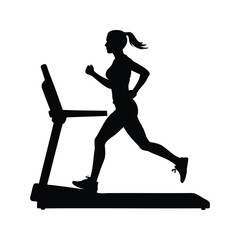 Silhouette of a woman running on a treadmill against a white background, woman running on treadmill silhouette vector illustration