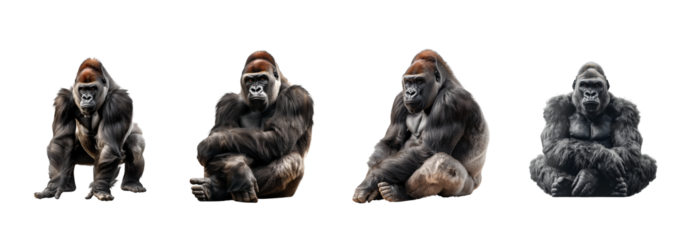 Set Gorilla of Isolated on Transparent Background. PNG