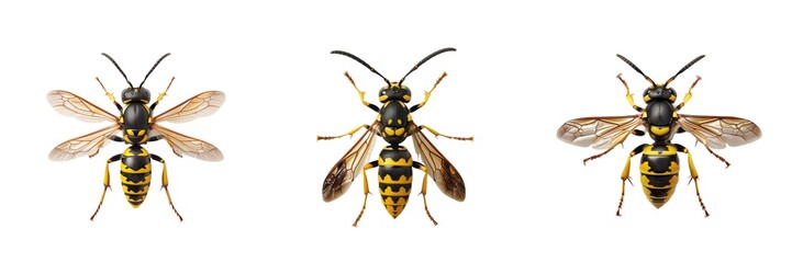 Set of Wasp Isolated on Transparent Background. PNG