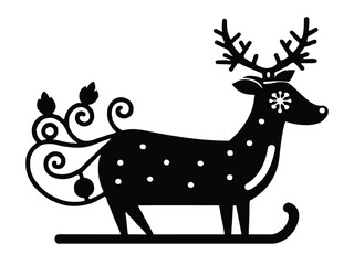 christmas snowy reindeer sleigh vector icon