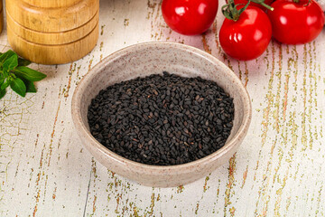 Black sesame seeds in the bowl