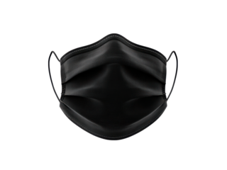 Black pleated protective face covering with white stitching mask