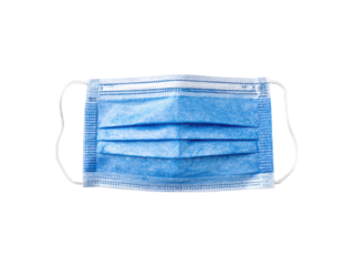 Blue pleated disposable face covering with white ear loops image