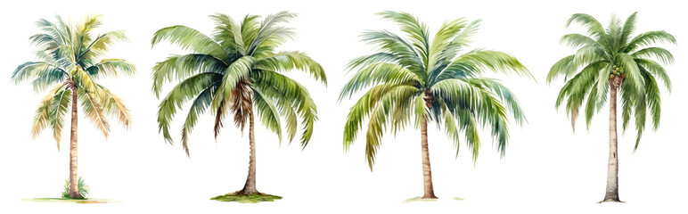 Obraz premium PNG Tropical palm trees illustration, element set on transparent background